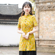 Junya Tang Costume Woman China Wind Improvement Qipao Style Blouse 2022 Summer Short Sleeve Tea Suit Chinese Zen womens dress
