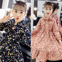 2022 autumn dress new girl dress long childrens skirt with thick brush floral skirt girl long skirt foreign
