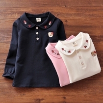 Girls lapel long-sleeved T-shirt 2021 spring and autumn new childrens POLO shirt childrens Korean cotton base shirt
