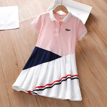 Girls Summer Liandress College Wind 2022 New Child Skirt Pure Cotton Medium Small Child Short Sleeves Thin OCEAN QI