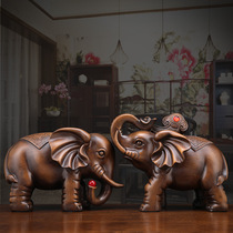 Lucky elephant ornaments A pair of home decorations Living room TV wine cabinet Antique rack decoration Creative new Chinese style