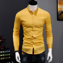  Mens long-sleeved shirt Autumn slim-fitting handsome non-ironing business casual plaid shirt Korean version of the trend mens inch shirt