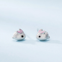 Pink White Rabbit S925 sterling silver earrings female cute playful three-dimensional rabbit earrings exquisite sweet earrings simple sweet earrings