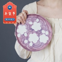 Jingdezhen hand-painted Camellia folded flat plate ceramic plate fruit plate round tea dish snack plate plate plate flat bottom plate