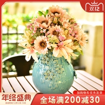 Handmade blue vase ceramic living room TV cabinet dining table decoration decoration Nordic simple simulation flower dried flower arrangement