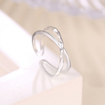 S925 sterling silver fine Korean simple cross glossy opening adjustable ring trendsetter ring temperament same female