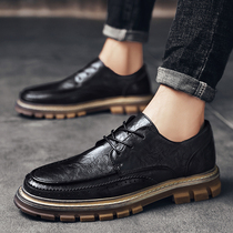 Small leather shoes mens 2022 autumn new Korean version of the leather all-match trend British style business heightening casual mens shoes