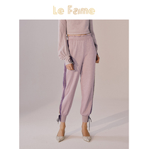 LE FAME La Fei Mu spring side slit Pearl decoration strap sweatpants LF9C11P02P013
