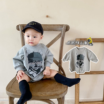 2021 baby spring and autumn cartoon fashion conjoined ha clothes male baby Net red trend newborn triangle climbing suit out