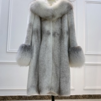 Imported silver cross mink mink fur coat womens mid-length mink fur with fox fur collar whole mink fur coat