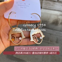 Chaifu studio E368 Korean style cute dumb gold texture hollow head portrait pendant earring temperament Joker