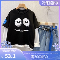 Korean childrens clothing boys fake two long-sleeved t-shirts 2022 autumn and winter new bottoming shirts childrens fashionable tops 3