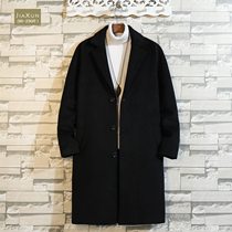 Long Chao brand trench coat mens loose Korean version plus size autumn and winter fat Hong Kong style coat mens woolen coat