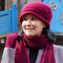 Middle-aged and elderly wool hat female winter mother-in-law old hat autumn winter grandmother old lady knitted hat scarf