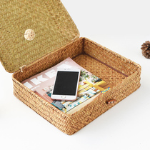 Sea Hay Choreography With Lid Woven Basket Flat Box Rattan knitted containing box Containing Box Finishing Box Retro Tea Box Gift Box