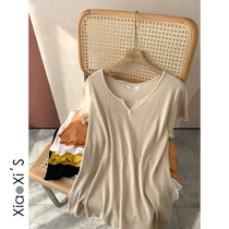 Xiao Xi Jia) 2021 spring and summer new Korean version of Joker short sleeve white T-shirt female collarbone loose top base shirt