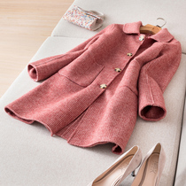 Thousand bird grid coat women 2021 new autumn and winter high-end popular double-sided cashmere woolen coat medium and long
