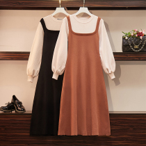 Pregnant women top autumn color color fake two pieces plus size maternity autumn suit set knitted dress long sleeve base shirt