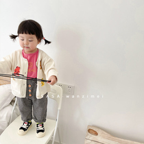 SASAs meatball girl girls knitted cardigan 2021 new spring baby sweater jacket childrens top western style