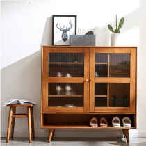 Nordic solid wood shoe cabinet simple modern living room Japanese style foyer porch cabinet locker large capacity shoe rack shoe cabinet