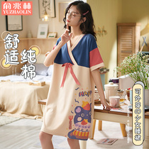 Pure cotton night dress womens summer 2021 new sexy dress large size pregnant women thin short-sleeved court style pajamas