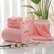 Bath towel 5-piece set for men and women household adult absorbent bath towel Towel Shower cap Rubbing bath towel Hair band is not easy to lose hair