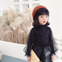 Girl Sparkling Foreign Air T-shirt Spring Autumn Money Korean version Childrens baby Bubbles Cuff Mesh Yarn Princess Wind 100 Hitch Bottom Shirt