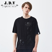 JDV Mens summer mens fashion letter punching round neck short sleeve T-shirt men SSC7990BLK