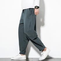 Chinese style Tang suit Harlem pants large size small foot bloomers Mens Youth retro ethnic cotton linen loose radish pants