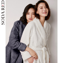 Flannel nightgown womens autumn and winter long models couple models a pair of coral velvet pajamas plus velvet thickened white bathrobes