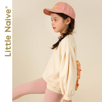 LittleNaive little naive girl stitching sweater thin 2021 spring bubble sleeve pullover loose top