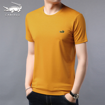 Crocodile mercerized cotton short sleeve T-shirt men solid color round neck base shirt summer trend casual modal mens thin