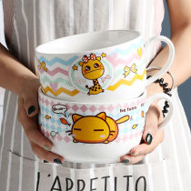 Japanese nice double ear bowl noodle bowl ceramic with handle instant noodle cup student dormitory with lid instant noodle bowl soup bowl
