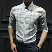 Fugui Bird Plaid Short Sleeve Shirt Male High-end Trendy Youth Middle Sleeve Dressing 50% sleeves Business Career dress