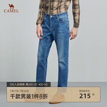 Camel mens 2021 autumn new jeans fit straight tube middle waist washed fashion denim trousers men
