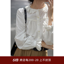 Beautiful emperor French style white long sleeve 100 hitch shirt woman early spring new design sensation little crowdblouse sweetness