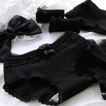 5 boxed hips womens pure black panties Womens cotton crotch mid-waist Japanese lace edge girl cute little fresh