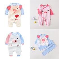 Newborn baby clothes summer newborn baby pig suit spring and summer male newborn girl month thin clothes