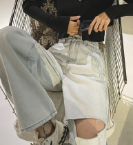 Fat Sister Mm Big Code Womens Clothing Autumn Dress New 2021 Loose Straight Drum Wide Leg Breaking Hole High Waist Jeans Exo Slim Tide