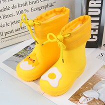 Childrens rain shoes womens boys and young childrens rain boots plus cotton childrens water shoes non-slip cute cartoon short tube childrens rain
