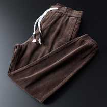 Tide brand autumn and winter loose size corduroy pants men Korean fashion thick strippery Sports small foot casual pants