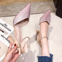 Bridesmaid shoes word with wedding shoes bridal shoes high heels 2021 new spring wild pointed thick heel shoes for women