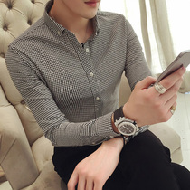 Winter plus velvet plaid shirt mens long-sleeved trendy slim handsome warm non-ironing spring and autumn high-quality casual shirt