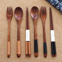 keika Japanese style tableware Nanmu hand-made winding non-slip long handle spoon spoon fork chopstick set