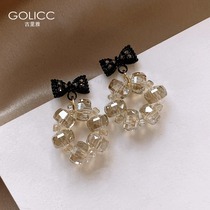 Black Bow Tie Crystal Earrings 2021 New Tide Pure Silver Needle Korea Temperament Ear Spikes Women Autumn Winter Ear Accessories