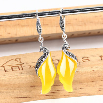 Jiashun 925 Thai silver Yellow Jade Peacock earrings feather earrings Phoenix long earrings silver needle temperament female