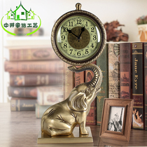 Pure copper European-style luxury elephant dolphin crane desk clock Living room bedroom mute desk clock Town house evil spirits lucky ornaments