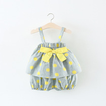Baby summer wear thin 0-1-2-2 year old female baby vest shorts set baby sling suit Korean version