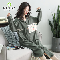 Cardiovert Sleeping Dress Woman Pure Cotton Long Sleeve Spring Autumn Season Long Spring Thin Spring Summer Cute Fat Mm Big Code Shirt Sleeping Robe Pajamas