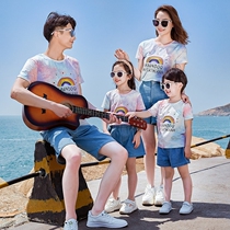 South Korean high-end pro-child clothing family of three-four-mouth summer clothing 2021 new mother-daughter womens clothing online red t-shirt suit